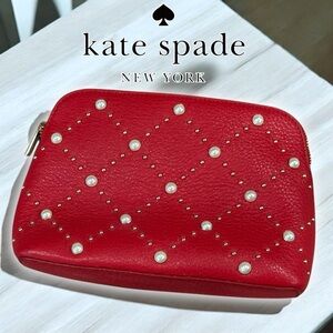Kate Spade Red Cosmetic Bag with Pearl Accents